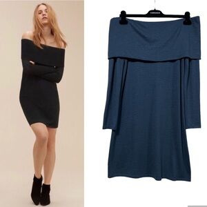 Aritzia Wilfred Free Off-Shoulder Stretch knit Long Sleeve Mini Dress